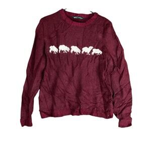 Woolrich Womens Sweater Red White Sheep Crew Neck 100% Lambswool Long Sleeve L